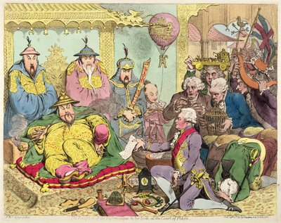 Réception du diplomate et de sa suite à la cour de Pékin, vers 1793 (gravure en couleur) - James Gillray